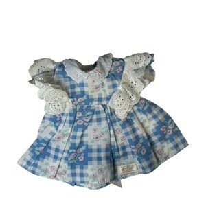 Zapf Creation Doll Dress Blue and White Checkered Dress with Floral Pattern